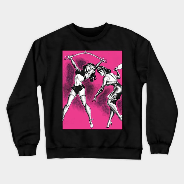 Lingerie Lesbian Girls Bondage Pulp art Fetish Pin Up BDSM Crewneck Sweatshirt by Juandamurai